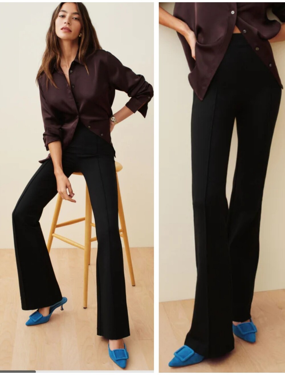 SPANX The Perfect Black Pant Hi-Rise Flare Women's Large Stretch Minimalist